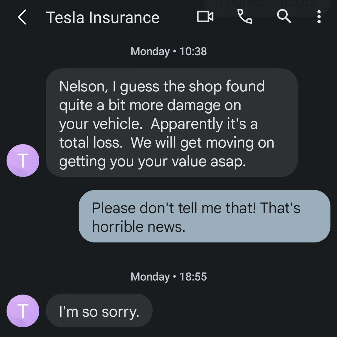 Tesla Insurance text message
